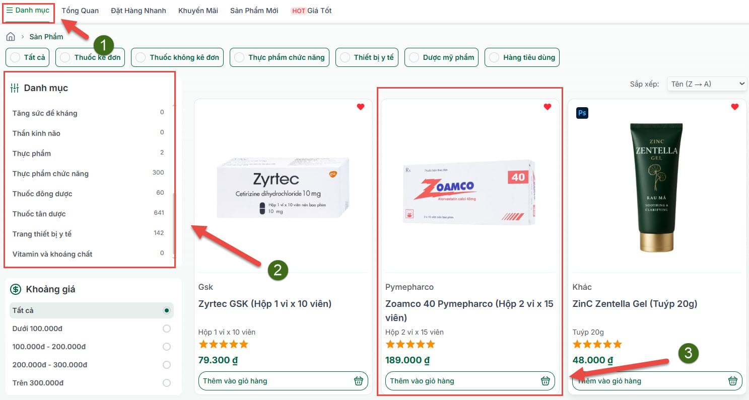 Hướng dẫn chọn danh mục