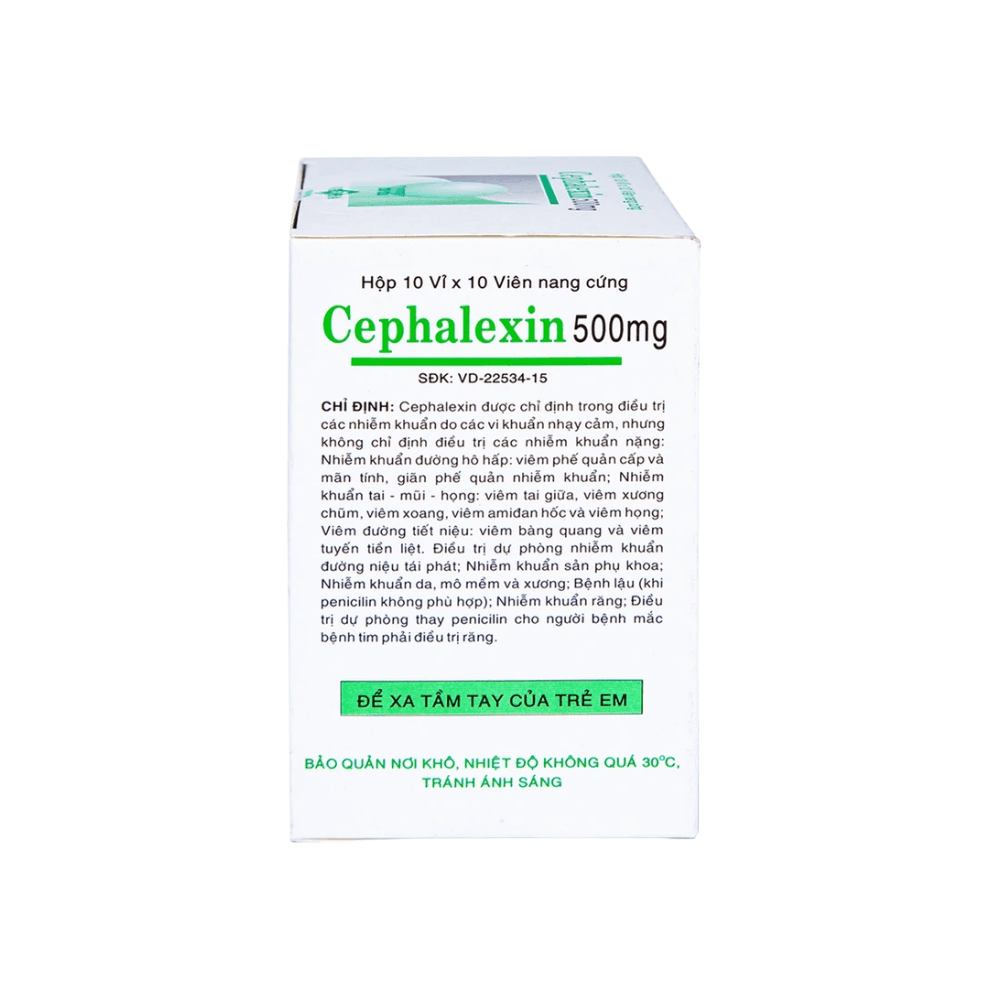 Cephalexin 500mg (Hộp 10 Vỉ x 10 Viên)