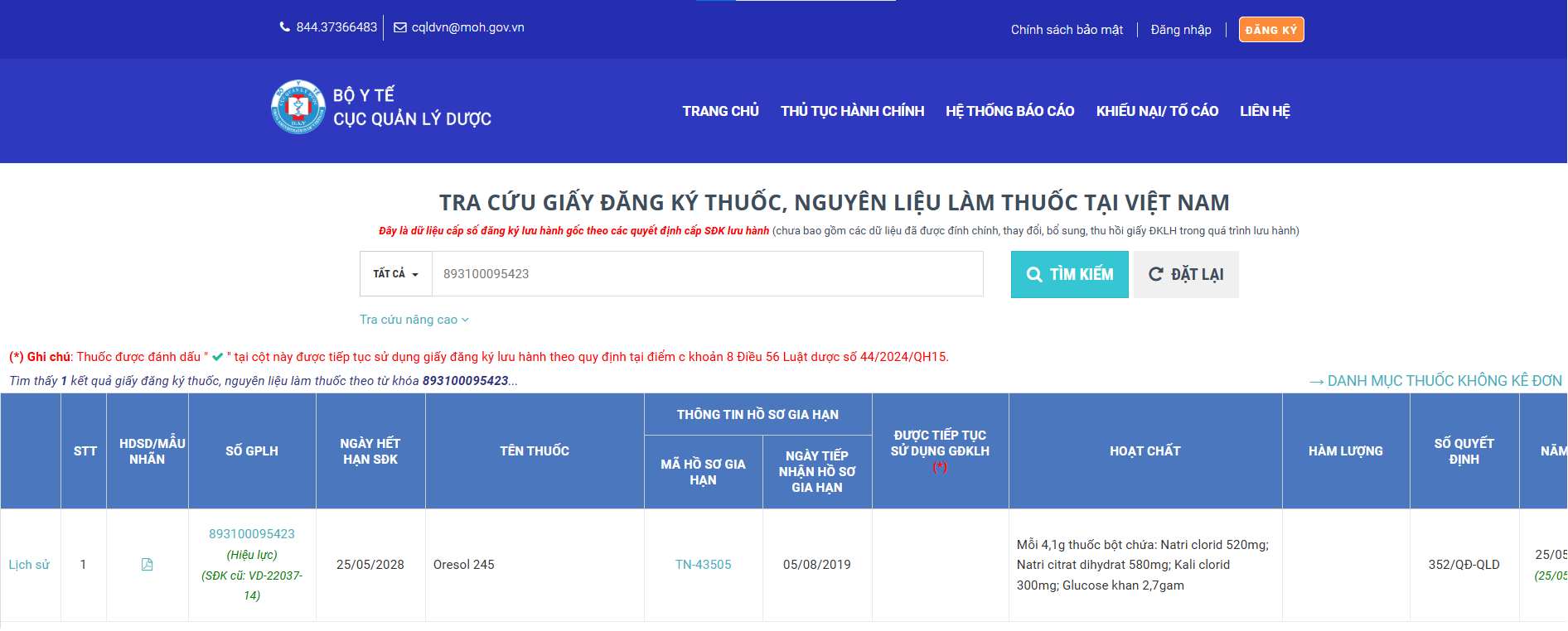 Bột pha uống Oresol 245 (20 gói x 4.1g)
