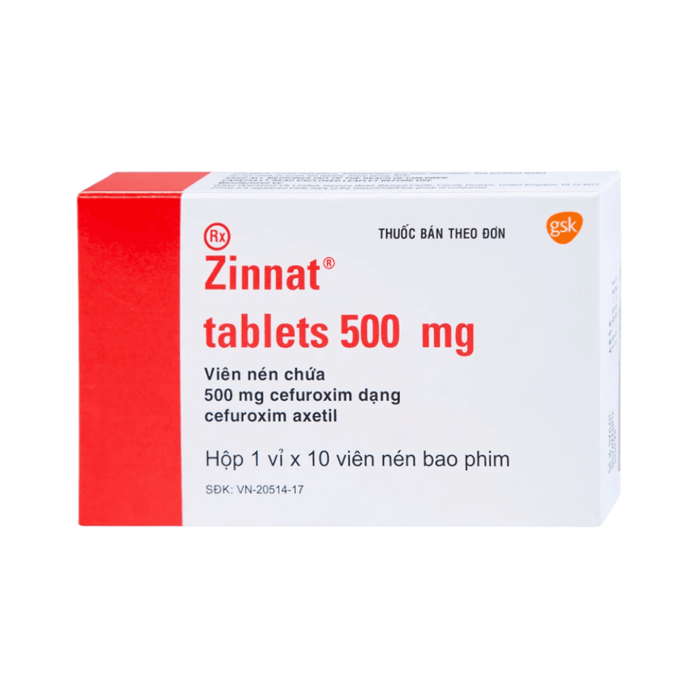 Thuốc Zinnat 500mg GSK (Hộp 1 vỉ x 10 viên)