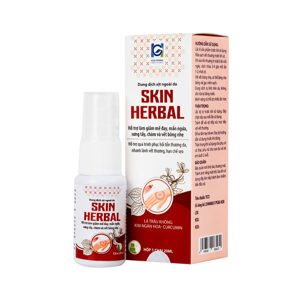Xịt giảm ngứa, mề đay, chàm, vết bỏng nhẹ Skin Herbal 20ml