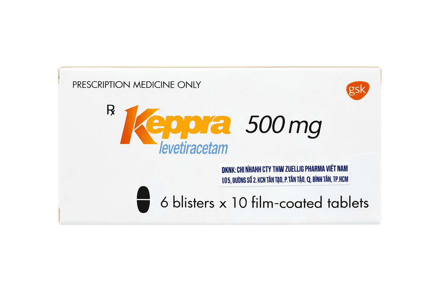 Keppra 500mg GSK (Hộp 6 vỉ x 10 viên)