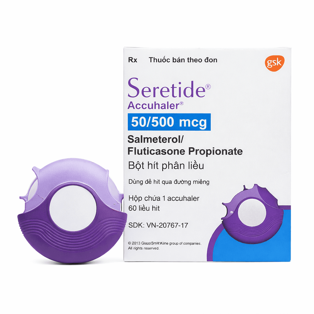 Bột hít phân liều Seretide Evohaler DC 50/500 GSK (Hộp 60 liều)